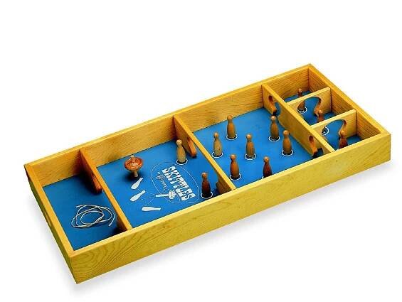 This game is a classic. Spin a top and watch it teeter and totter and knock pins down! It’s like a little tornado! Challenge a friend or play by yourself.