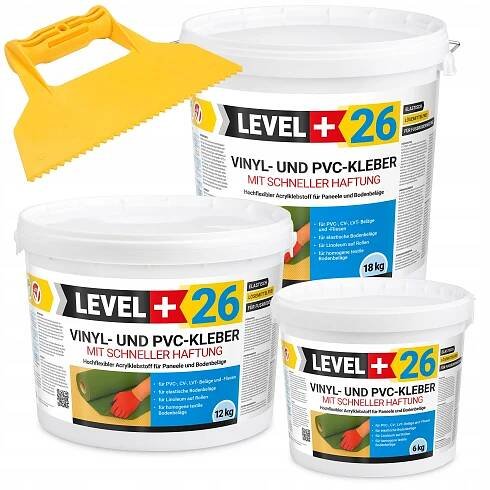 Vinylové lepidlo PVC LVT CV elastické VINYLKLEBER L+26 12 kg + Paca trojúhelník Kapacita 12000 ml