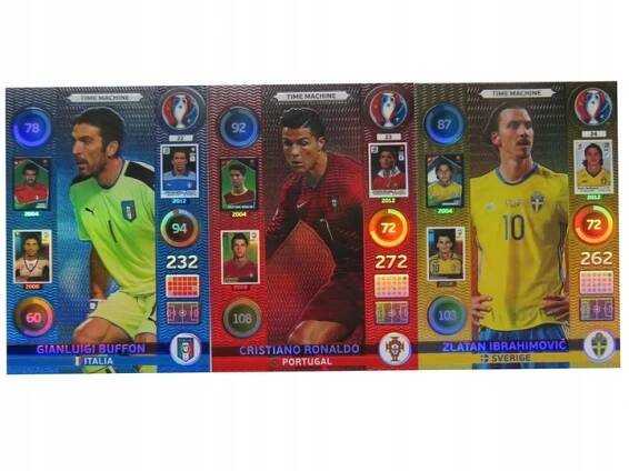 PANINI EURO 2016 3 KARTY TIME MACHINE BUFFON RONALDO # 23 IBRAHIMOVIČ # 24