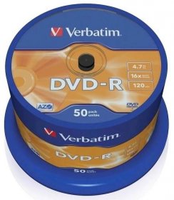 DVD-R Verbatim DataLife PLUS, 4,7 GB, 120 minut, 16x, Scratch Resistant, cake box, 50 ks