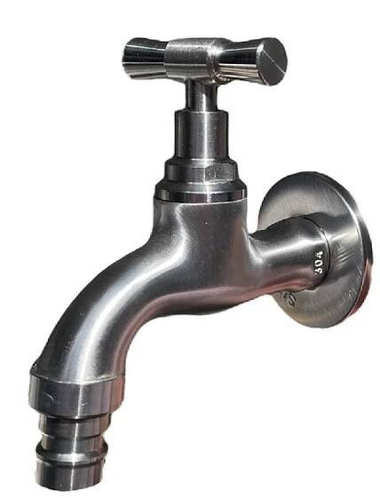 Vodovodní  KOHOUTEK NEREZ SUS304-026, s adapterem pro hadici1/2", kovově šedý 