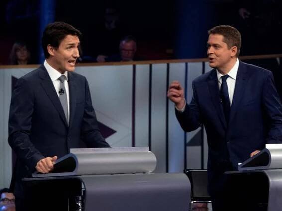 Liberal leader Justin Trudeau and Conservative leader Andrew Scheer take part in the Federal leaders French language debate