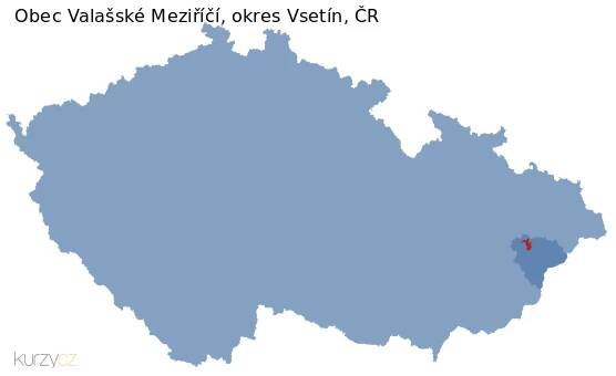 Mapa obce Valašské Meziříčí a okresu Vsetín v ČR