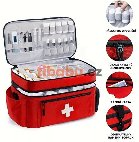 MedicBag Extra prostorný organizér na zdravotní potřeby a léky – s odepínacím popruhem a nastavitelnými přihrádkami - tibabu.cz