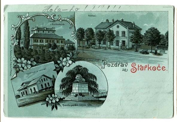 Starkoč, Náchod, litografie nádraží, - Antikvariát Valentinská