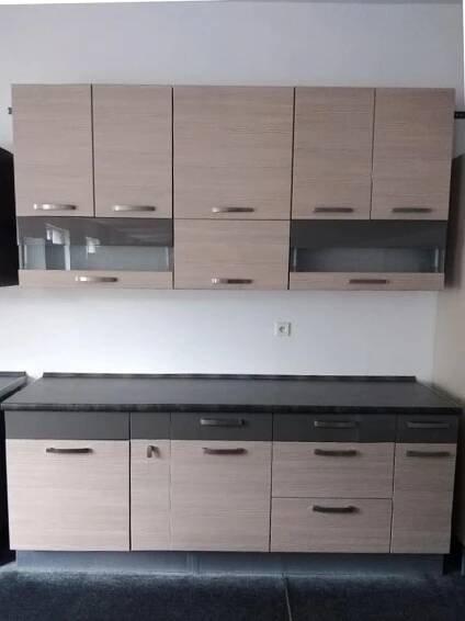 Kuchyně Lada XL pinia šampaň /pruh šedý lesk šíře 220 cm 