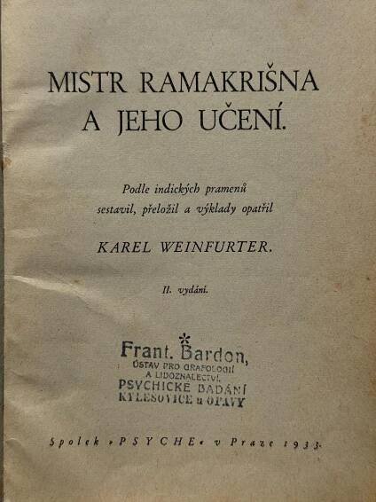 Weinfurter: Mistr Ramakrišna I-II (majitel František Bardon!)