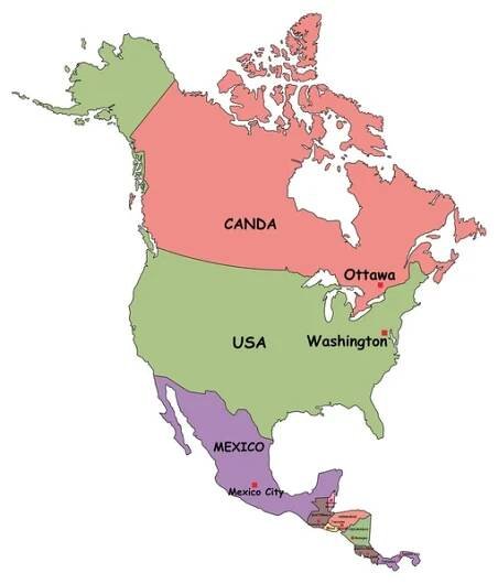 Politická mapa Severní Ameriky — Ilustrace