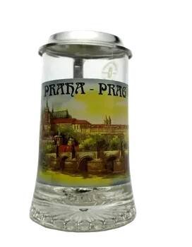 Korbel s motivem Prahy – skleněný s cínovým víčkem 0,4 l