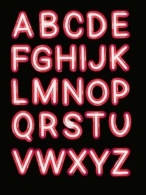 Anglická abeceda neon červená písmena na černém pozadí pro design a výuku dětí — Stock obrázek
