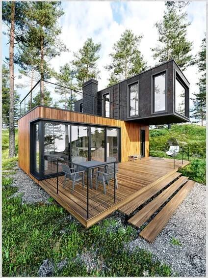 a small house in the middle of a forest