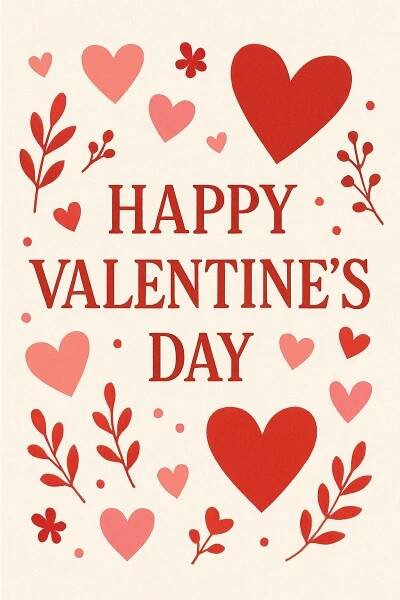 Minimalist Valentine's Day Card Design with Hearts and Text Poster