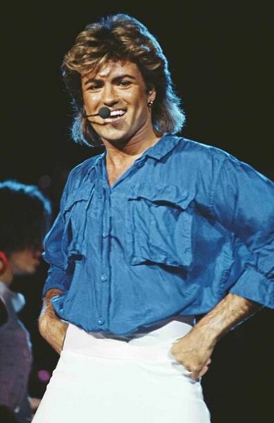 English singer and musician George Michael (1963-2016) of Wham! performs live on stage 
