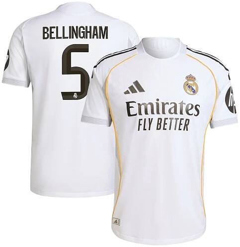 Real Madrid adidas Home Authentic Shirt 2025-26 with Bellingham 5 printing