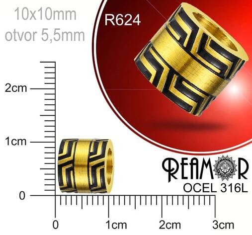 Korálek tvarovaný Reamor CHIRURGICKÁ OCEL ozn.-R624. Velikost 10x10mm otvor 5,5mm.