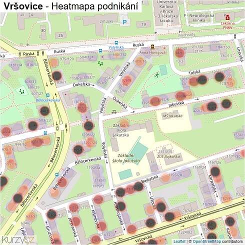 Mapa Vršovice - Firmy v části obce.