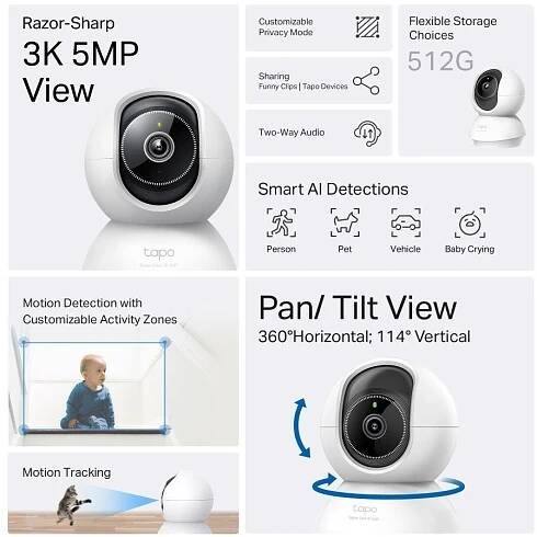 TP-Link Tapo C230, 3K 5MP Pan/Tilt Security AI WiFi kamera