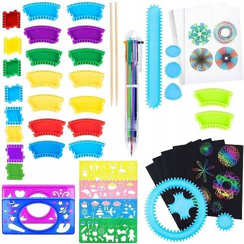 SPIROGRAPH 3D KRESLICÍ SADA ŠABLONY BAREVNÉ PROPISKA dárek děti 8-15 let