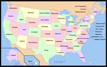 Státy USA: Mapa Ameriky a města na mapě