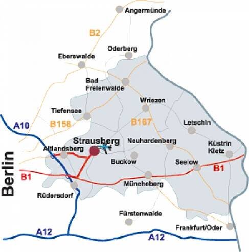 Übersicht der Anfahrtswege zum Strausberger Flugplatz