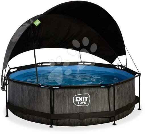 Bazén se stříškou a filtrací Black Wood pool Exit Toys kruhový ocelová konstrukce 300*76 cm černý od 6 let