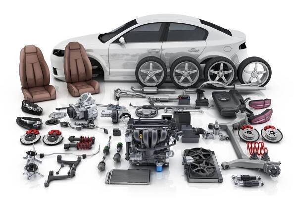 Car body disassembled and many vehicles parts