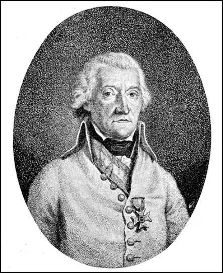 Johann Konrad Friedrich Freiherr von Hotze, vlastně Johann Konrad Hotz, 20. dubna 1739, 25. září 1799, byl císařský a královský polní maršál poručík švýcarského původu, historický, digitálně restaurovaný reprodukce originálu 19. století — Stock obrázek