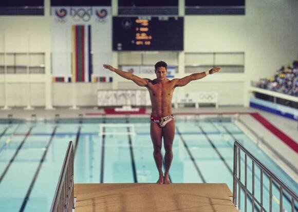Greg Louganis of the United States prepares to dive in the Men's 10-metre Platform diving competition on 27th September 1988