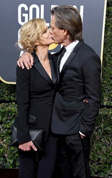 Kyra Sedgwick and Kevin Bacon attend The 75th Annual Golden Globe Awards at The Beverly Hilton Hotel on January 7, 2018 in Beverly Hills, California