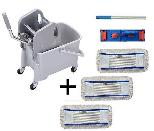 MOPSET Úklidový vozík malý + FLIPPER Mop sestava s 3mi návleky 40cm