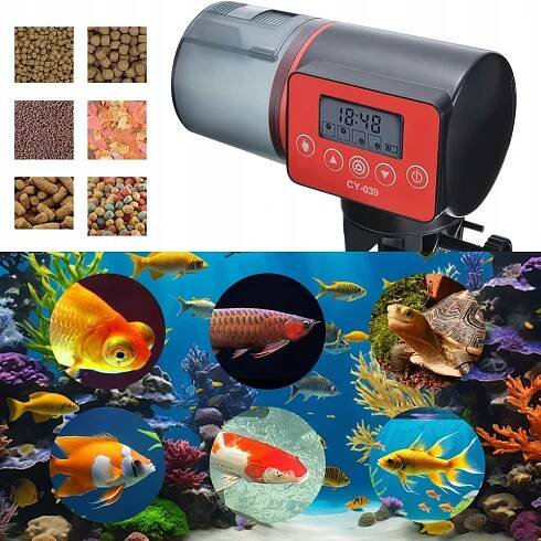 AUTOMATICKÝ KRMÍTKO DÁVKOVAČ KRMIVA PRO RYBY DO AKVÁRIA 4 KRMIVA 200 ML