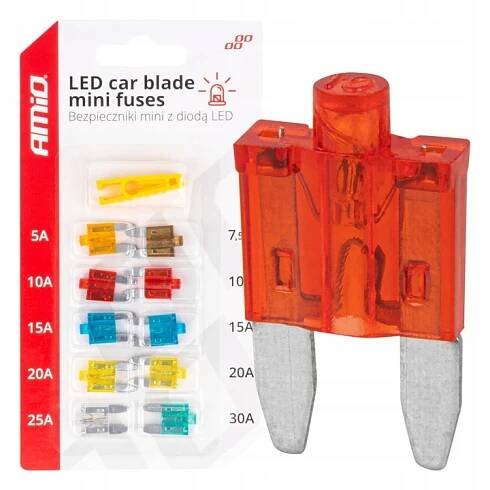 Mini automobilové pojistky s LED diodou 10 ks AMIO-04340