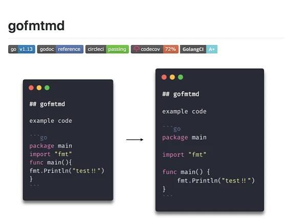 GitHub - po3rin/gofmtmd: :triangular_ruler:gofmtmd formats go source code block in Markdown. detects fenced code & formats code using gofmt.