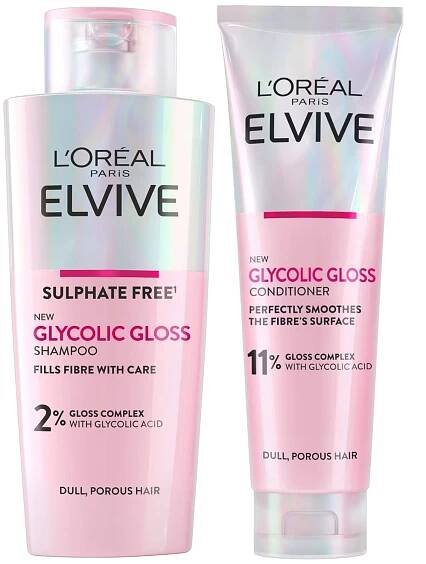 L'Oréal Paris Elvive Glycolic Gloss Shampoo and Conditioner Set for Dull Hair