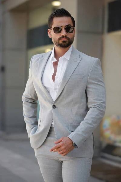 Sako Šedé Slim Fit Návštěvní Elegantní Sportovní 07/30 vel 54 L/Xl Střih slim