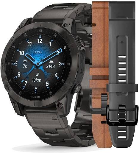 Garmin - Epix™ Pro (Gen 2) Sapphire Titan Exklusive Premium Bundle / Titan Grey DLC / Titanium DLC Band / Black Silicone
