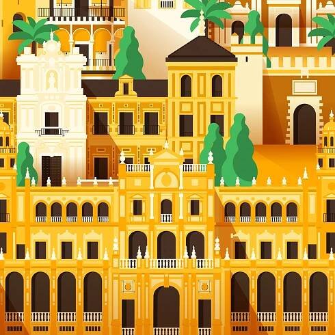 sevilla cityscape ILLUSTRATION  Illustrator Vectorial building cover magazine design cartel