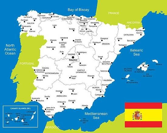 mapa španělska - malaga stock ilustrace