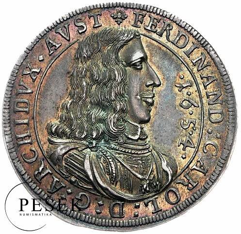 Ferdinand Karel Tyrolský, 1/2 Tolar 1654 - Duhová Patina!