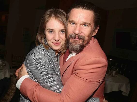 Maya Hawke and father Ethan Hawke pose at the opening night after party for the Roundabout Theatre Company's production of Sam Shepard's 