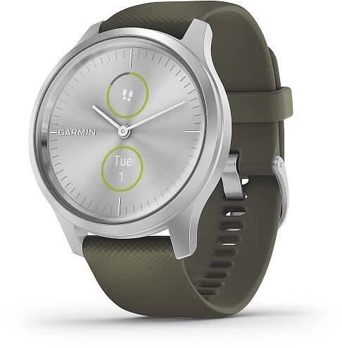 Stříbrné fitness hodinky Garmin vivomove styl s mechovým silikonovým řemínkem 010-02240-01