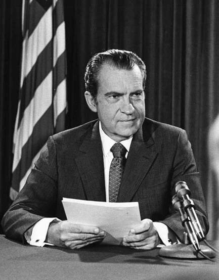 President Nixon delivers remarks to the press