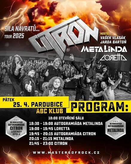 Jarní turné hard´n´heavy legend CITRON, METALINDA a LORETTA „Síla Návratů 2025“ | PRAGOKONCERT BOHEMIA, a.s.
