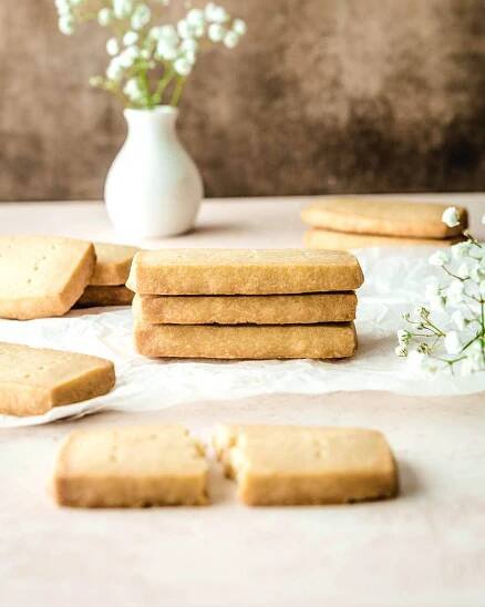 Stack of slice and bake shortbread cookies.