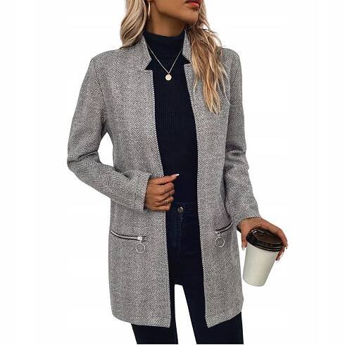 Dámský kabát jednořadý podzimní elegantní šedý dlouhý zimní přehoz