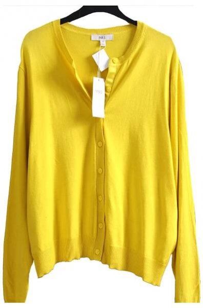 Dámský žlutý svetřík na knoflíky / Marks&Spencer / XXXL (50) / UK 22 / ANGLIE