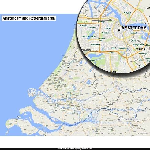 ScalableMaps: Vector map of Amsterdam and Rotterdam (gmap regional map theme)