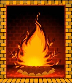 Kreslený kamenného krbu conflagrant ohněm — Stock obrázek