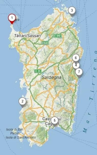 Nejkrásnější pláže Sardinie mapa