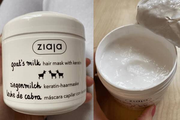 A photograph showing the texture of Ziaja goat's milk hair mask